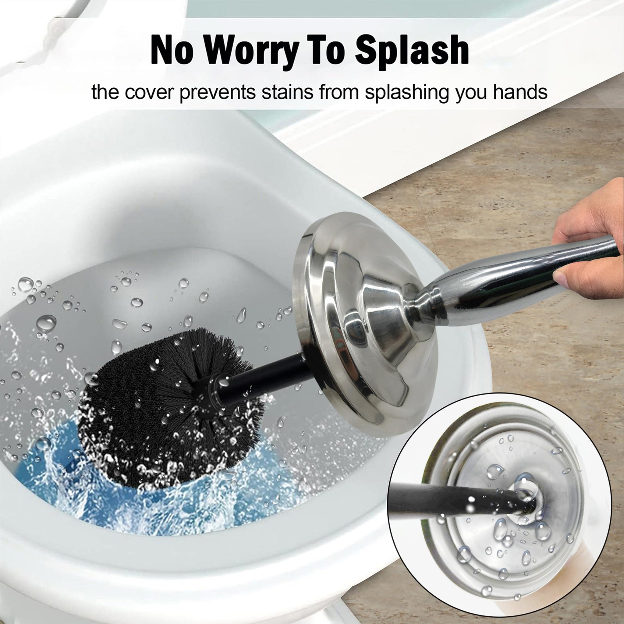 Indecor Home Chrome Silver Metal Toilet Bowl Brush with Handle Lid Holder, Durable Bathroom Cleaning Tool for Easy Toilet Maintenance, Bathroom Toilet