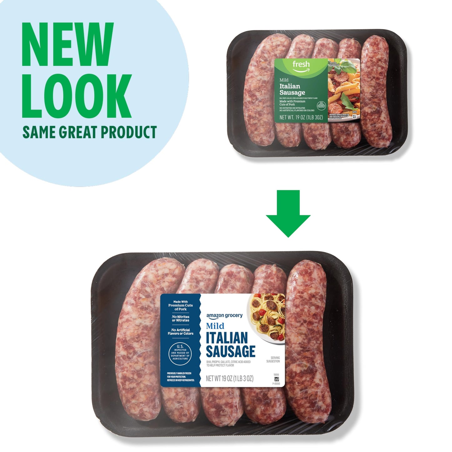 Amazon Grocery, Mild Italian Sausage, 19 Oz, Frozen