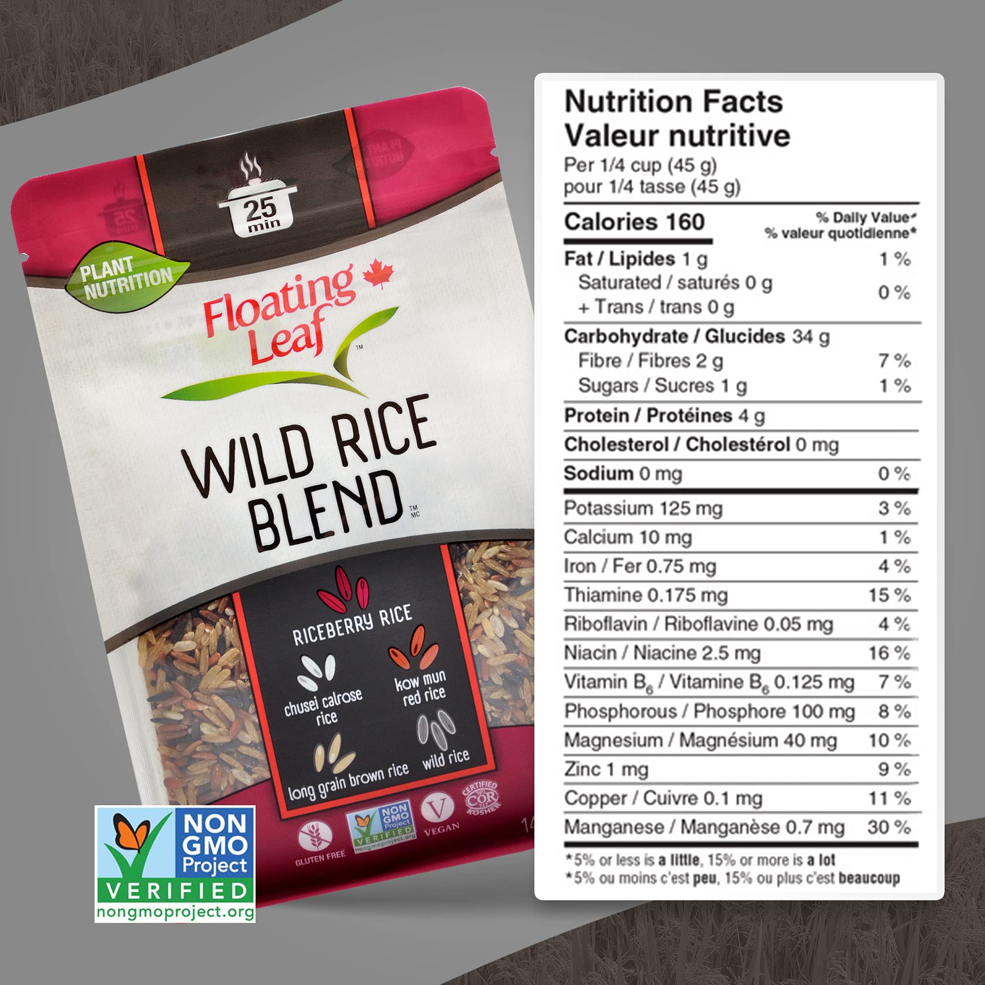 Floating Leaf Wild Rice Blend - 14 ounces, 1 count - Wild Rice Blend With Riceberry, Red Rice And Brown Rices - Gluten Free - Non GMO - All Natural - Vegan - Plant Based