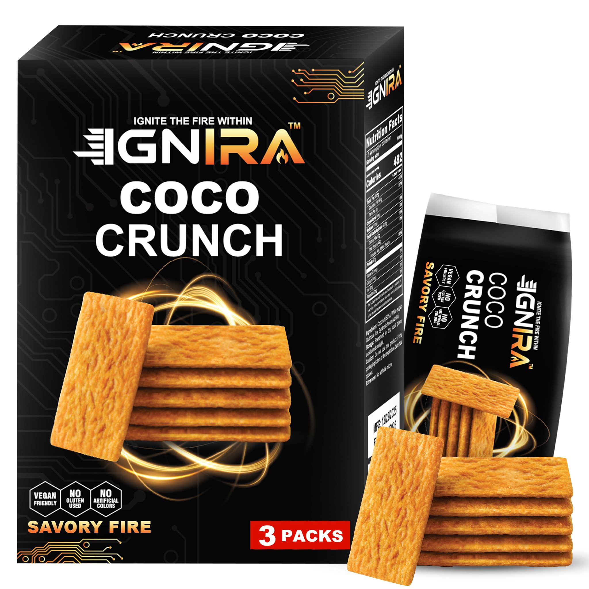 IGNIRA COCO Crunch Coconut Crackers, Crispy Plant-Based Coconut Chips, Toasted Coconut Cookie Thins, Premium Snack Treats, Creative Snacks for Adults