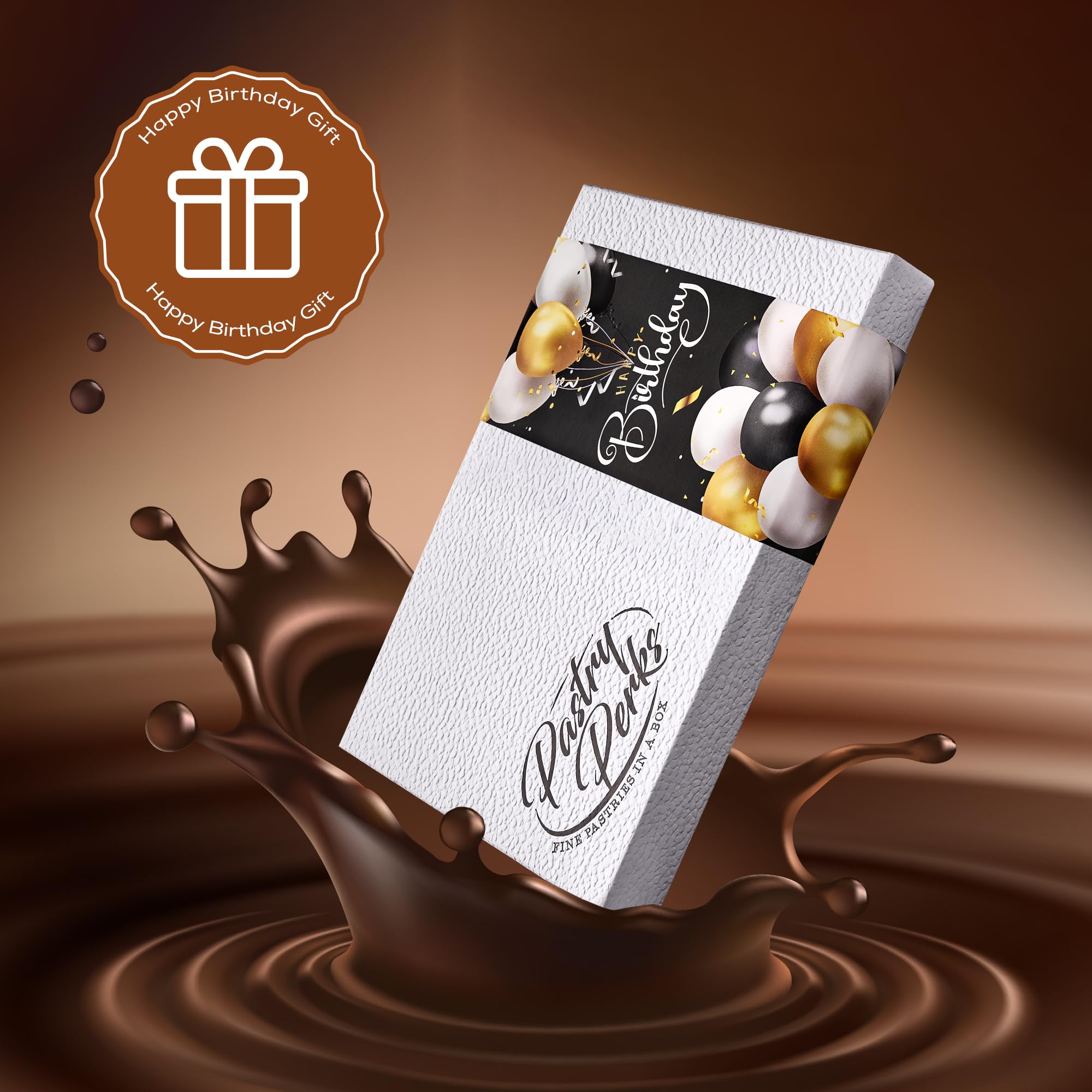 Pastry Perks Happy Birthday Gift Basket -6 Gourmet Chocolate-Covered Cookies, Sweet Celebration Treats for Men, Women, and Grandma - Food Delivery