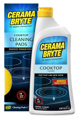 Cerama Bryte Glass Cooktop Cleaner Bundle with 10 Cleaning Pads for Removal of Tough Stains, Stovetop Cleaner for Glass - Ceramic Surfaces, 18 Ounces