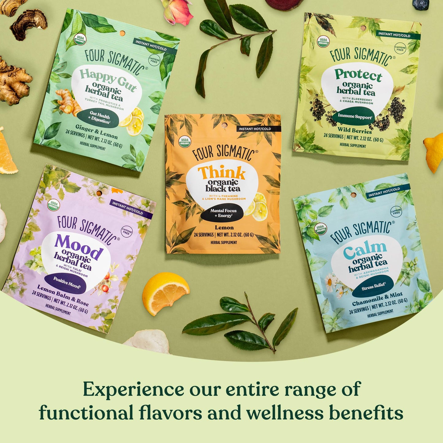 Four Sigmatic Protect Organic Herbal Tea | Immunity Tea w/Chaga & Adaptogens | Organic Chaga Tea w/Antioxidant-Rich Cherry, Elderberry & Blueberry |