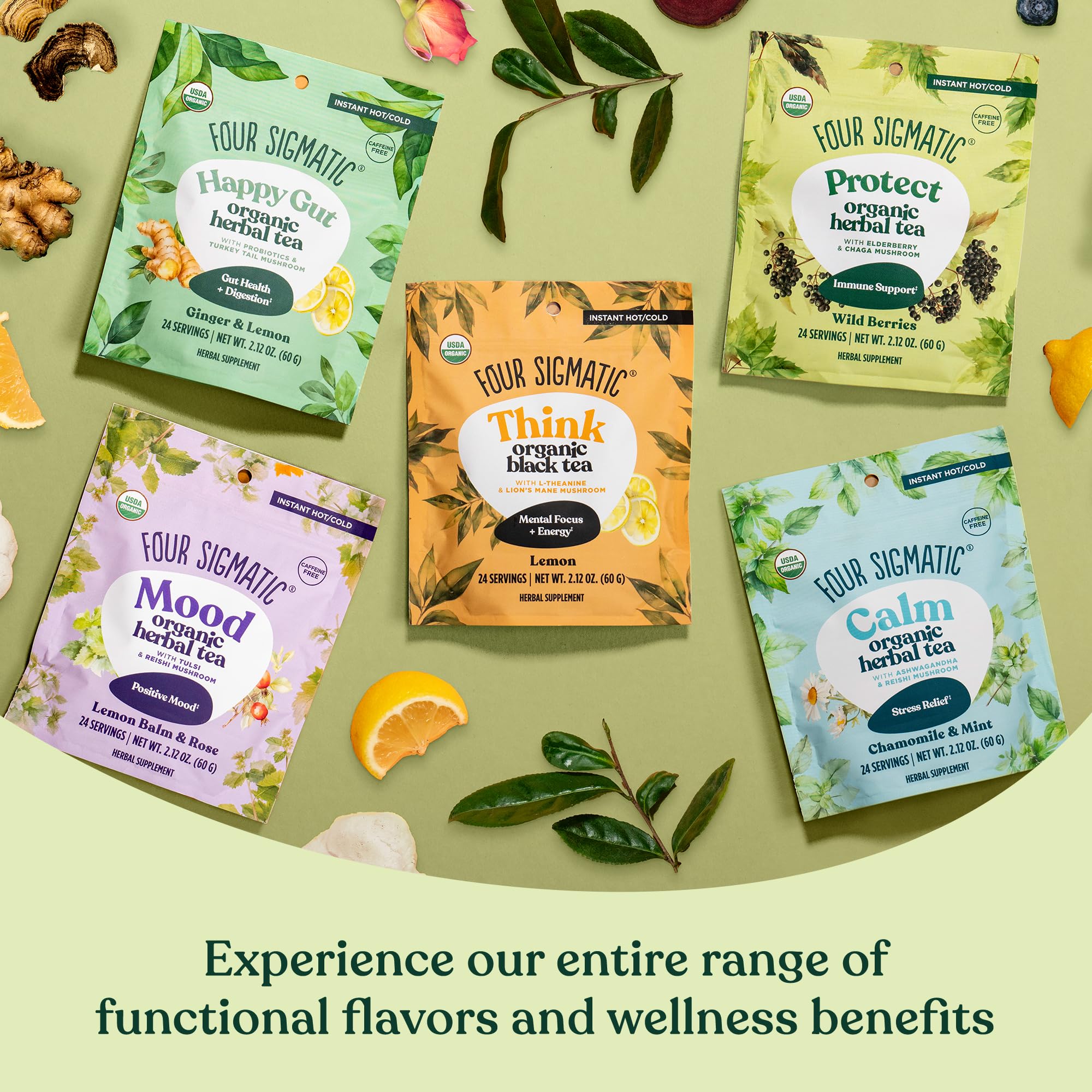 Four Sigmatic Protect Organic Herbal Tea | Immunity Tea w/Chaga & Adaptogens | Organic Chaga Tea w/Antioxidant-Rich Cherry, Elderberry & Blueberry |