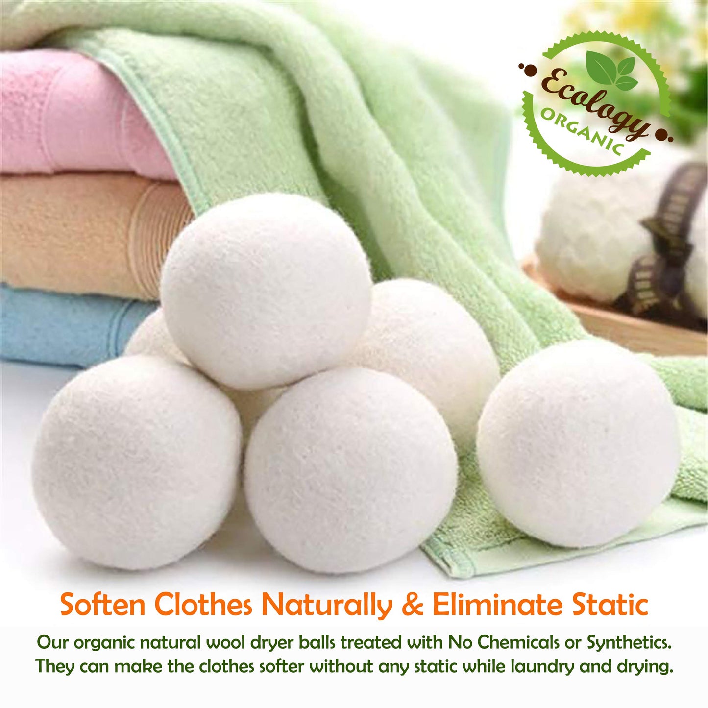 EcoJeannie (WB0003-3 Pk Wool Dryer Balls - Premium XL Organic Eco-Friendly Unscented Non-Toxic Felt Laundry Balls Fabric Softener - Handmade in Nepal