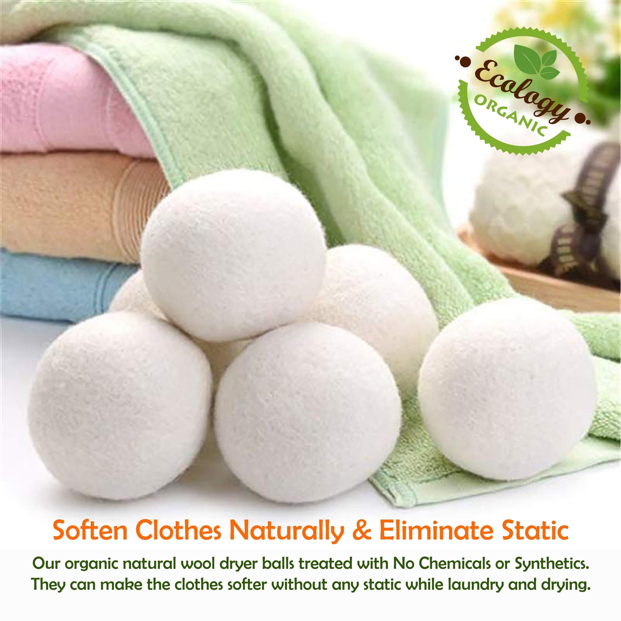 EcoJeannie (WB0003-3 Pk Wool Dryer Balls - Premium XL Organic Eco-Friendly Unscented Non-Toxic Felt Laundry Balls Fabric Softener - Handmade in Nepal