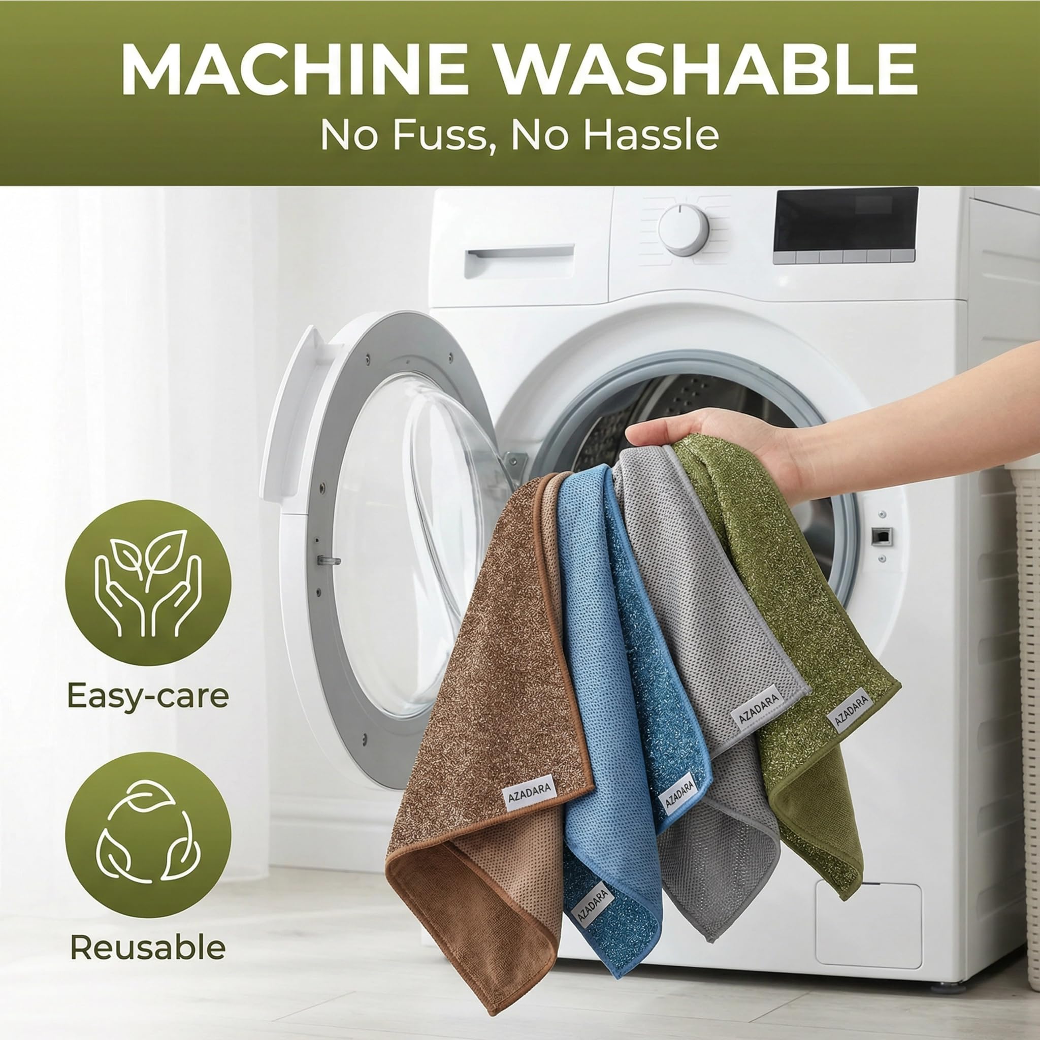 AZADARA 2-in-1 Scrub & Wipe Microfiber Cleaning Cloths - Non-Scratch Scrubbing Side + Soft Absorbent Side - Reusable Dual-Sided Cleaning Towels (6