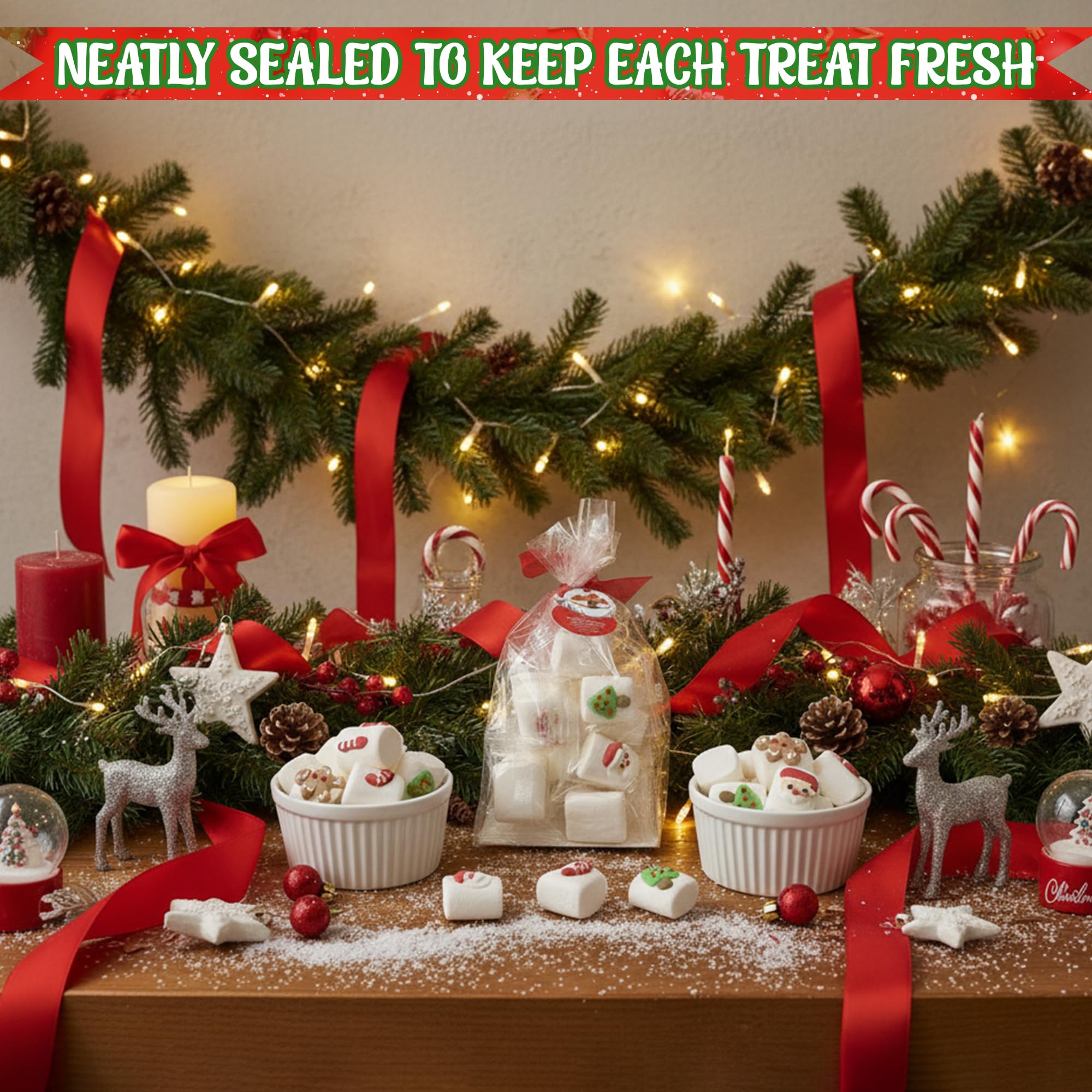 4E's Novelty Christmas Decorated Marshmallow Large Individually Wrapped 16 Pcs - Large Christmas Marshmallows for Hot Chocolate Toppers, Marshmallow