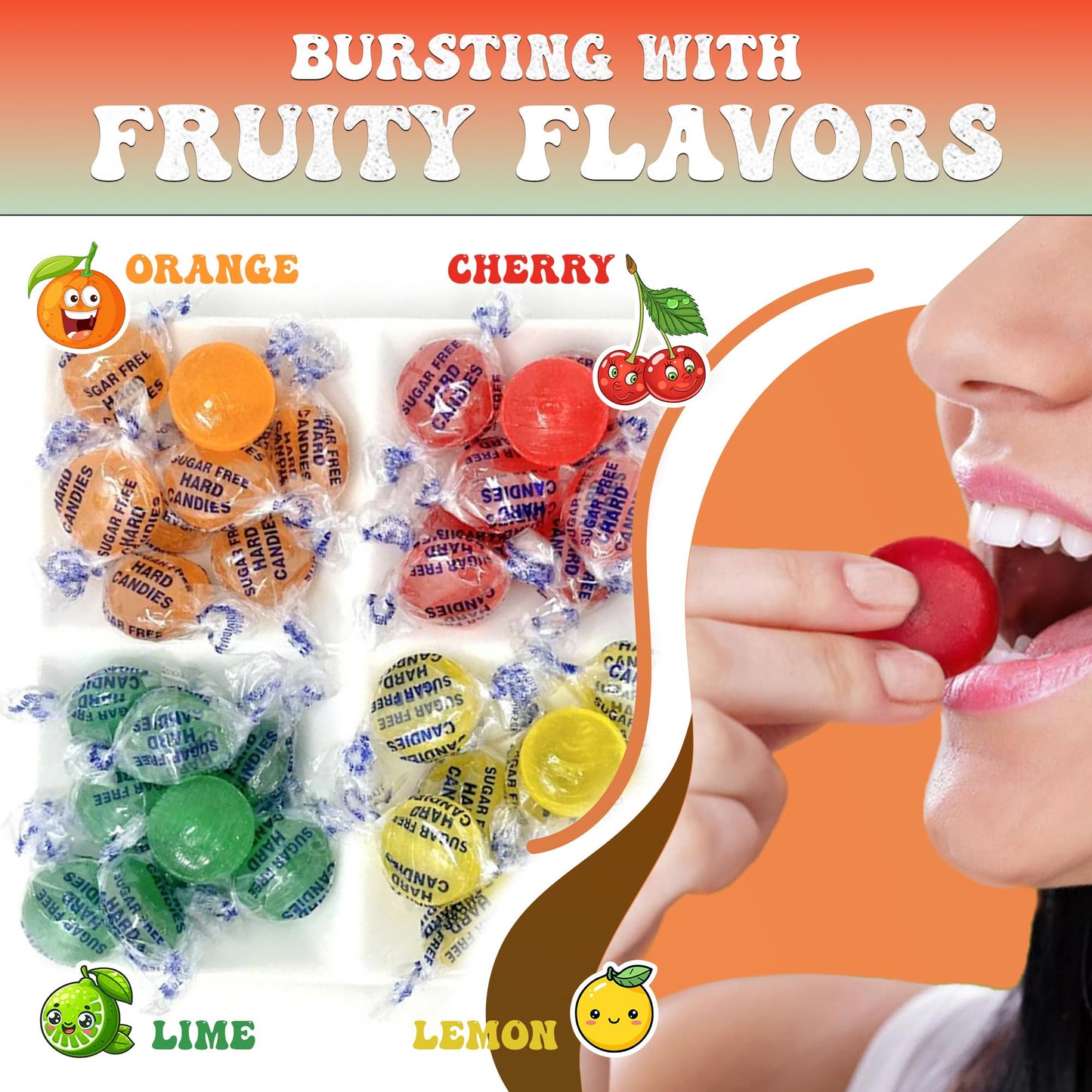 Sugar Free Assorted Fruit Flavors Hard Candy Variety Pack - 1lb Bag of Mima's Summer Mega Sale Hard Treats Individually Wrapped - Delicious Fruit