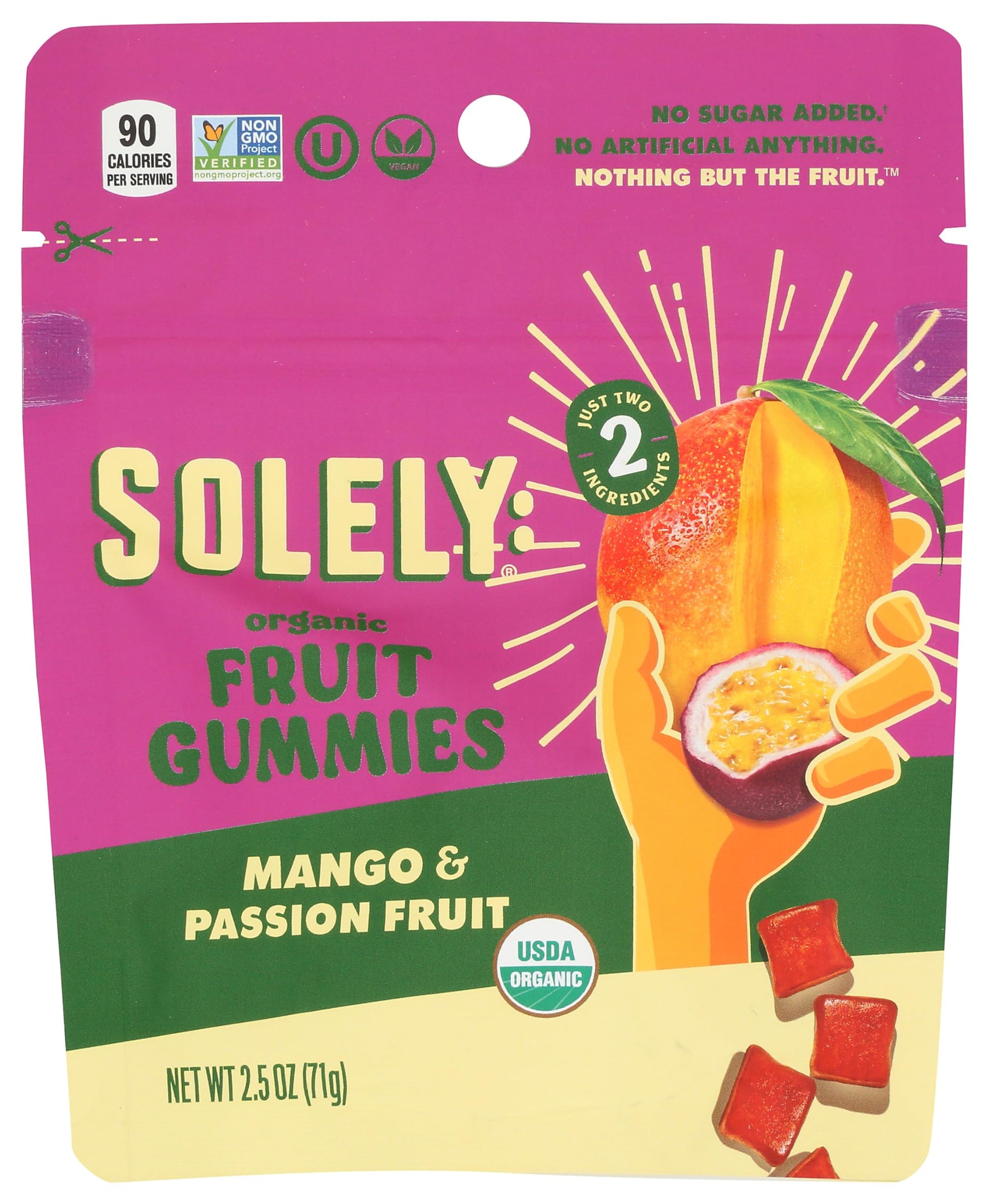 Solely Organic Mango & Passion Fruit Gummies, 2.5 OZ