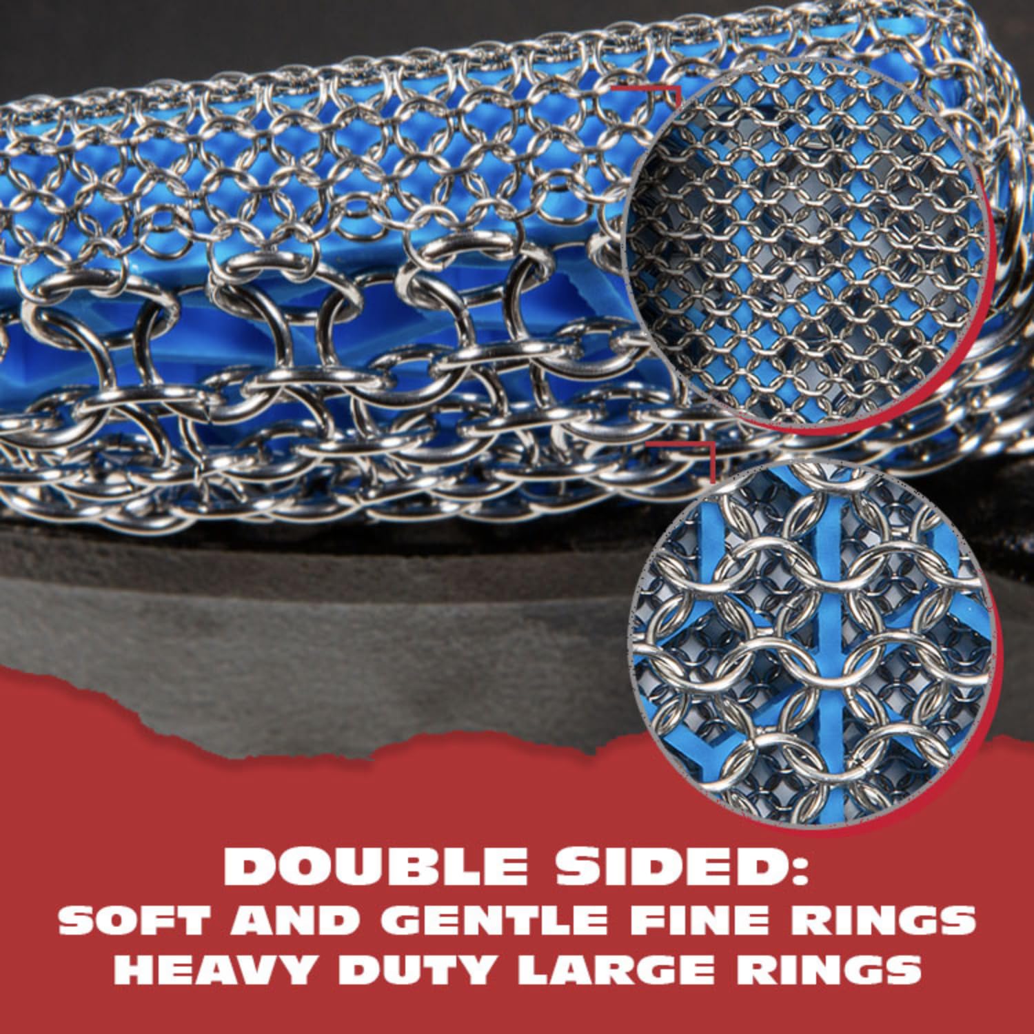 Knapp Made Combo Chainmail Cast Iron Scrubber with Silicone Core - Heavy Duty Rings and Fine Chainmail Rings -Premium Cleaner -Perfect for Cast Iron