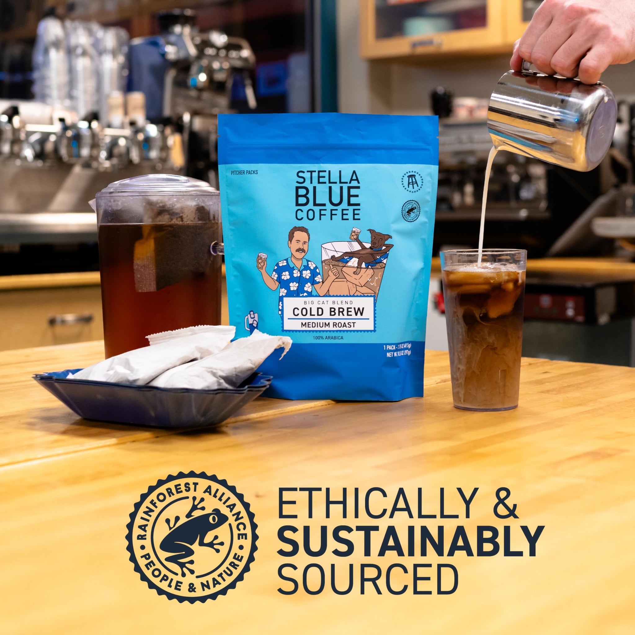Stella Blue Cold Brew Coffee Bags, Big Cat Blend, Medium Roast Ground Coffee, Smooth, Bold and Refreshing 100% Arabica, 6 Brew Packets, Makes 24 Cups