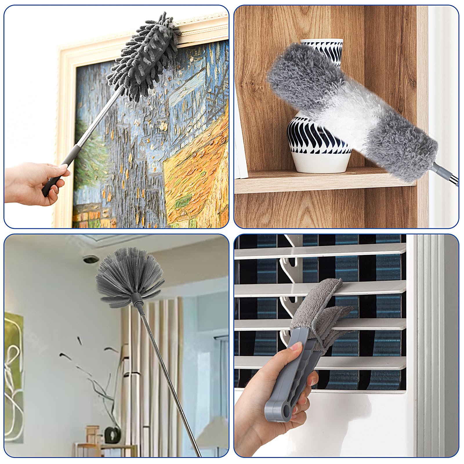 Dusters for Cleaning, Feather Duster Set, 10PCS Duster with Extension Pole Up to 100'' - Extendable, Bendable, and Washable for Ceilings, Chandeliers