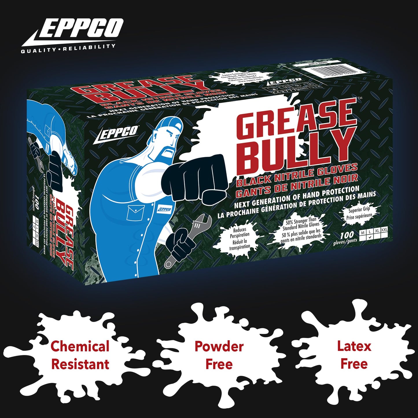 GREASE BULLY 6 mil Black Nitrile Gloves - Large -100ct