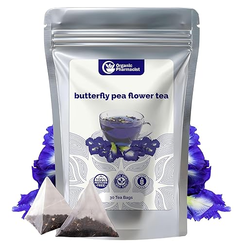Organic Pharmacist Butterfly Pea Flower Tea Bags, Dried Purple Butterfly Flowers, Blue Butterfly Tea Bags, Vibrant Whole Flower Blue Herbal Tea
