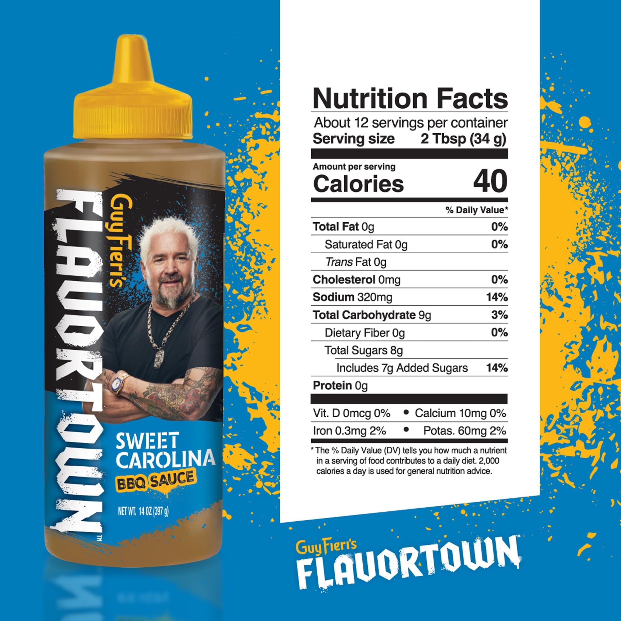 Guy Fieri's Flavortown Carolina BBQ Sauce - Carolina Gold Barbecue Sauce, Gluten-Free Mustard BBQ Sauce, Vinegar Based Sauce - 14 Ounce (Pack of 2)