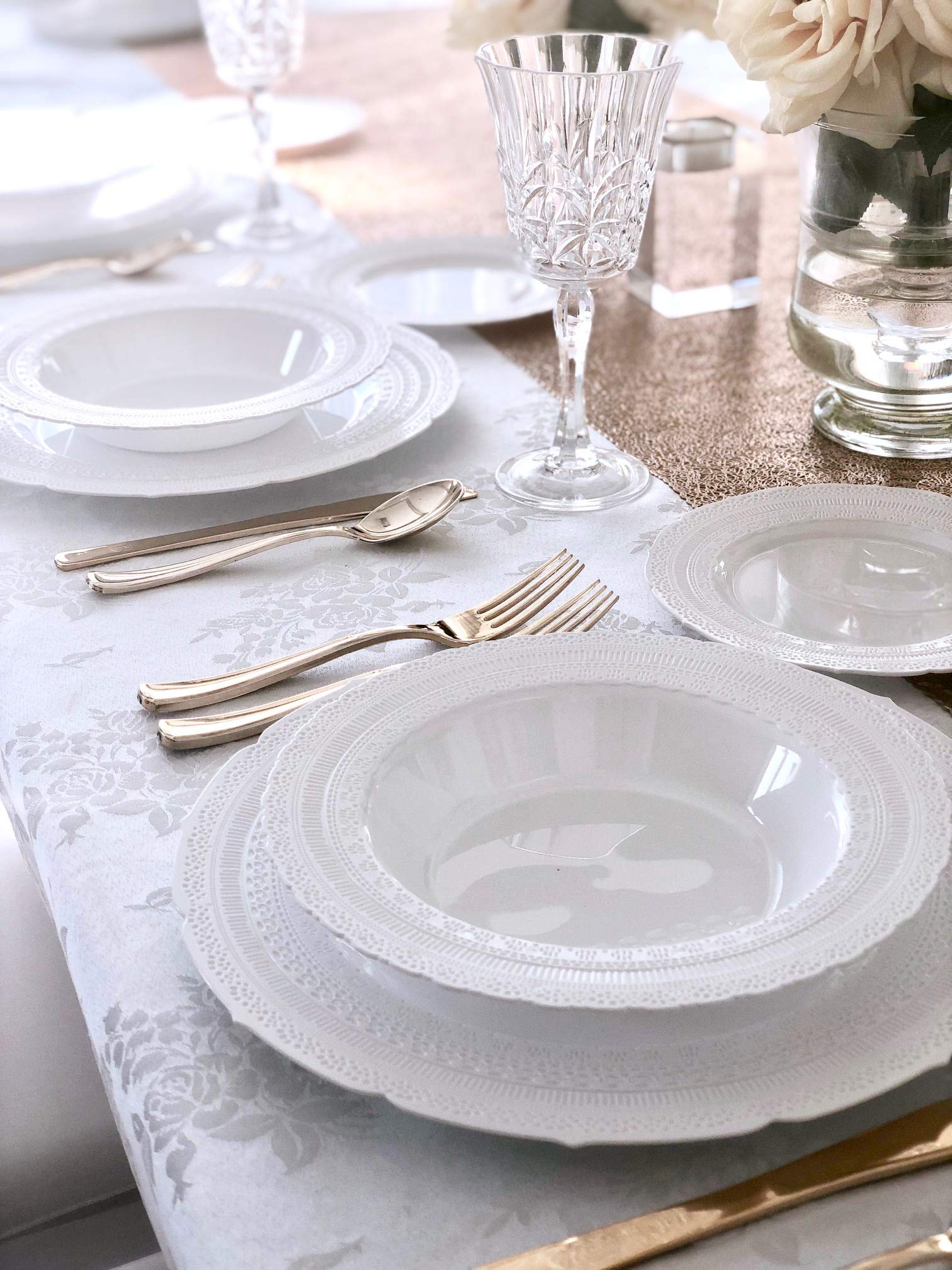 " OCCASIONS " 120 Plates Pack, Extra Heavyweight Vintage Wedding Party Disposable Plastic Plates (8.25'' Appetizer/dessert plate, Chateau in White)