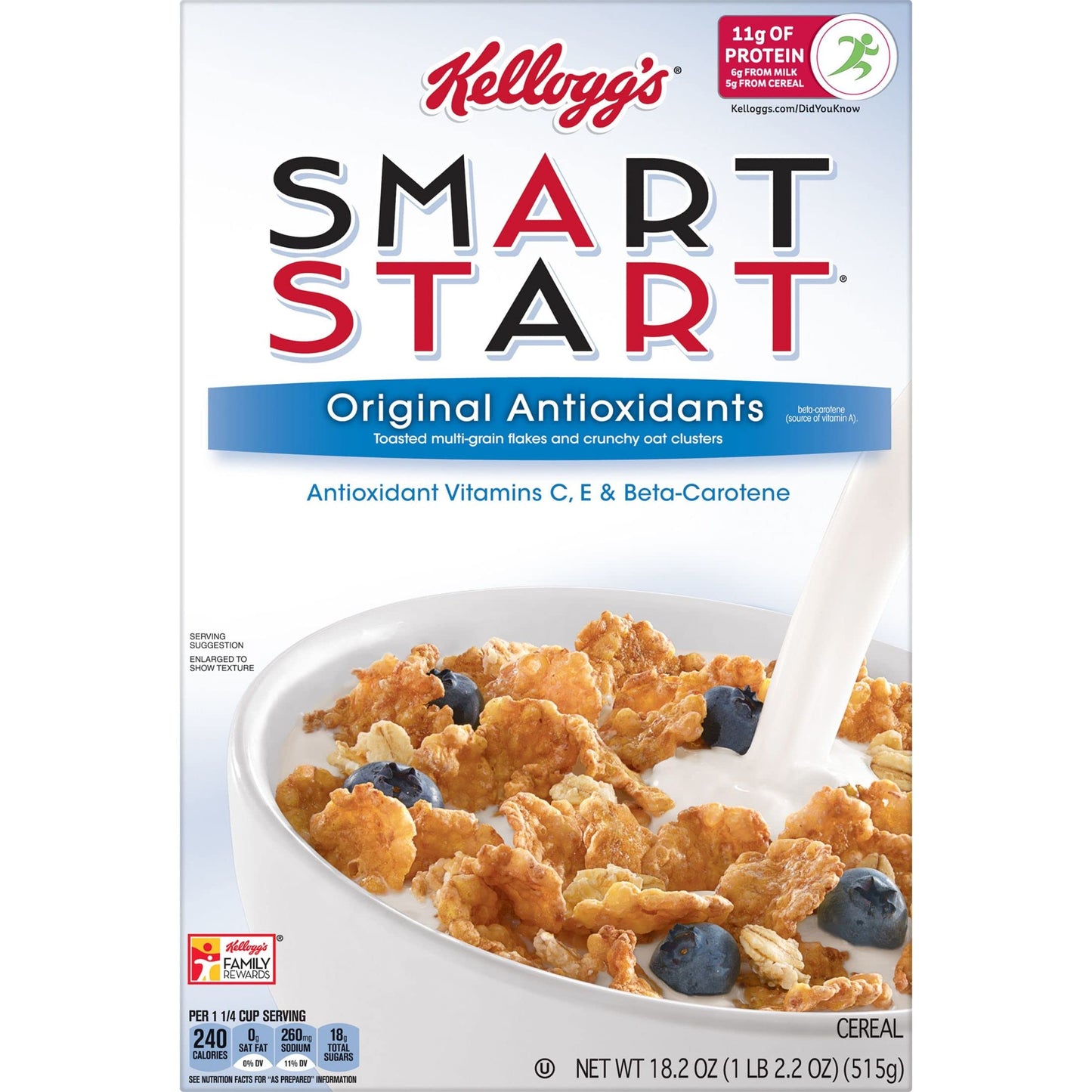 Kellogg's Smart Start Breakfast Cereal, Fiber Cereal, Whole Grain Snacks, Original Antioxidants, 18.2oz Box (1 Box)