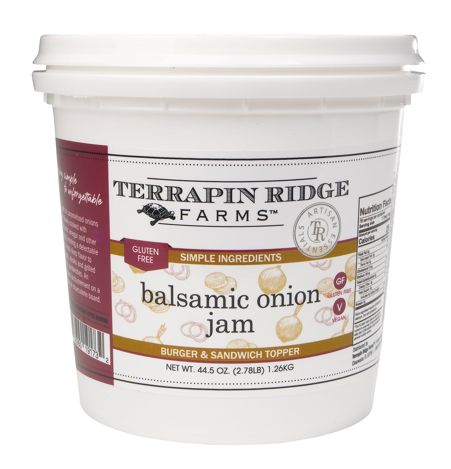 Terrapin Ridge Farms Balsamic Onion Jam, Rich Caramelized Flavor, Vegan & Gluten Free - 44.5 Ounce Tub