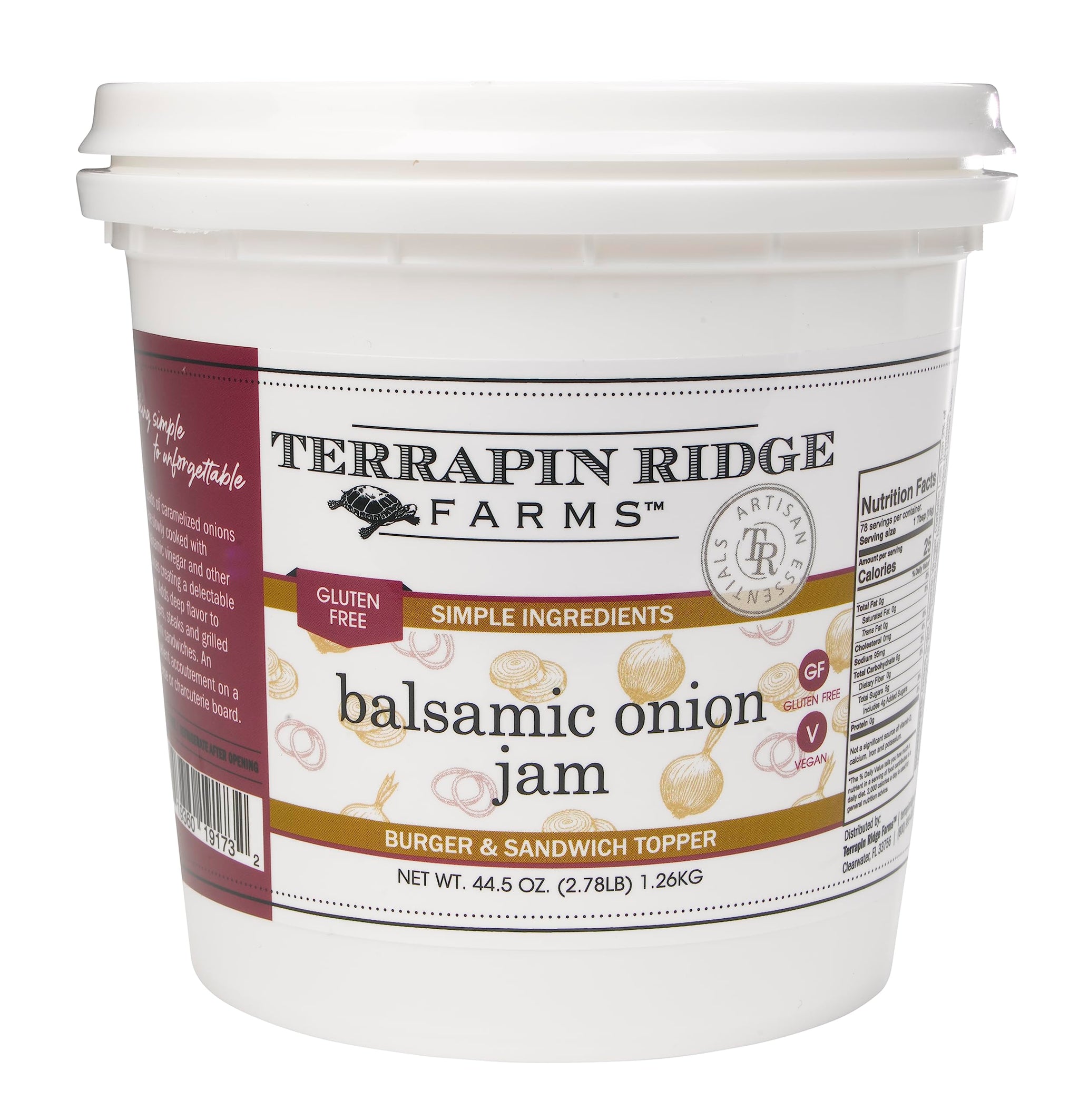 Terrapin Ridge Farms Balsamic Onion Jam, Rich Caramelized Flavor, Vegan & Gluten Free - 44.5 Ounce Tub