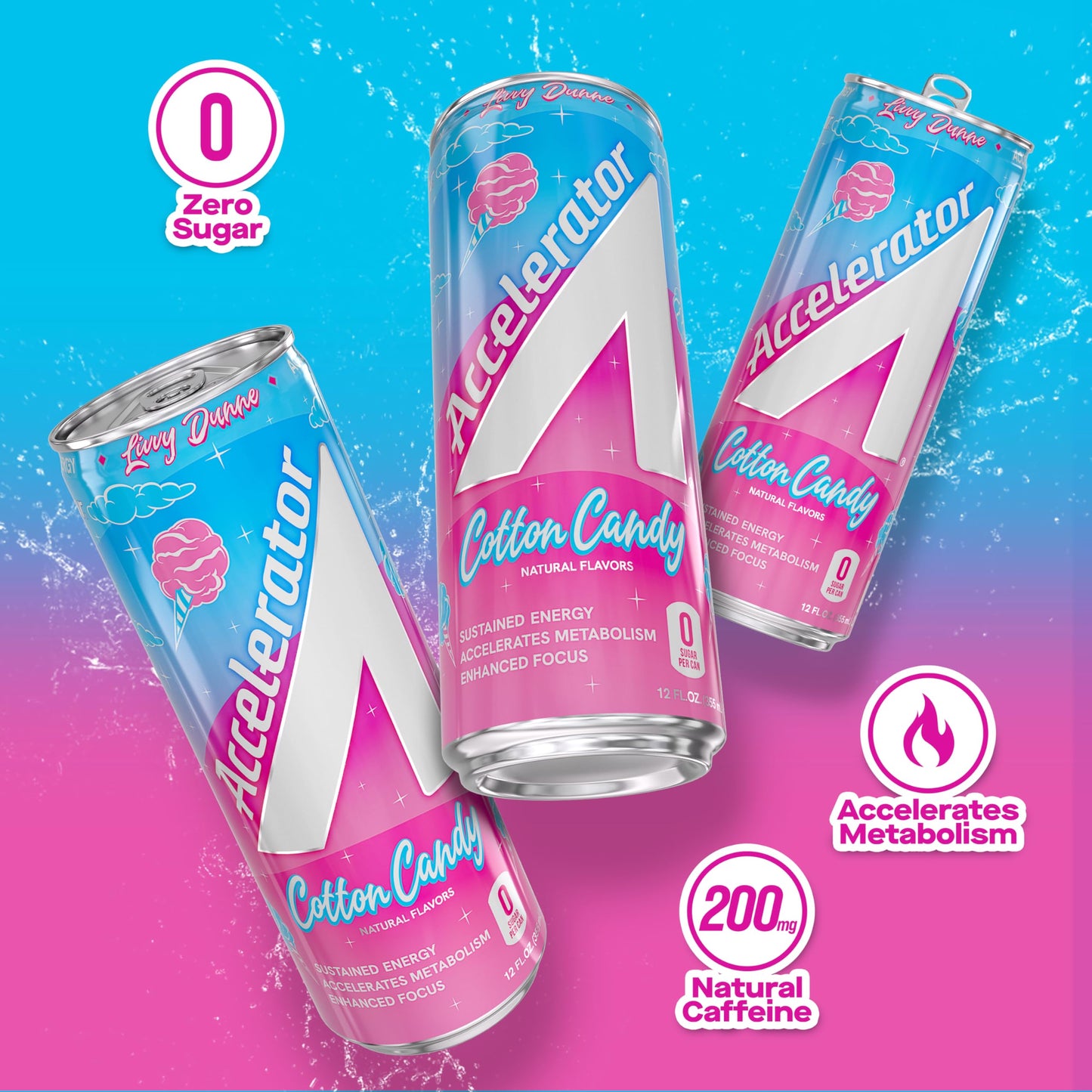 Accelerator Energy Drink, Cotton Candy 12oz can (12 pack), Zero Sugar, Sustained Energy from 100% Natural Caffeine (200mg from Green Coffee Bean