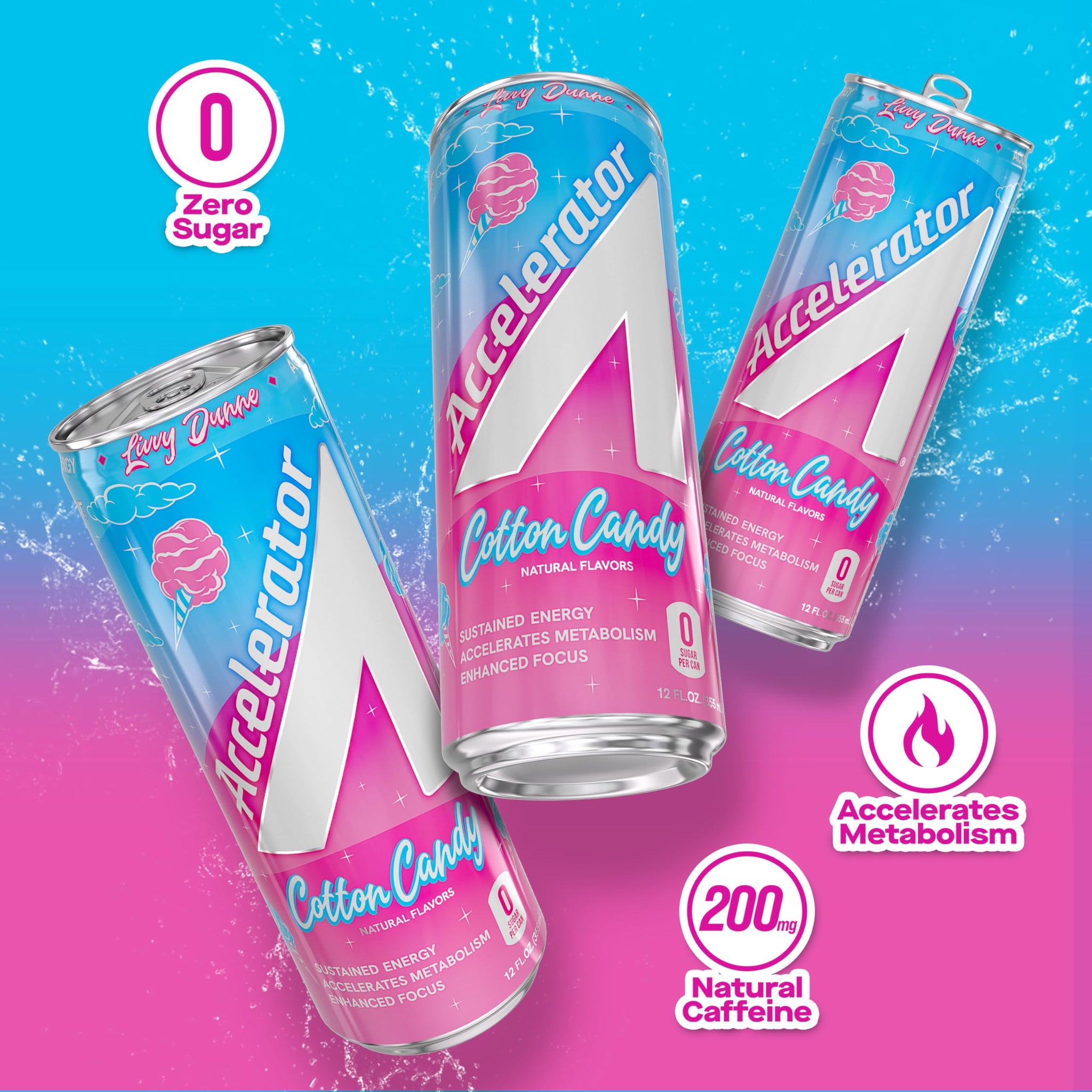 Accelerator Energy Drink, Cotton Candy 12oz can (12 pack), Zero Sugar, Sustained Energy from 100% Natural Caffeine (200mg from Green Coffee Bean