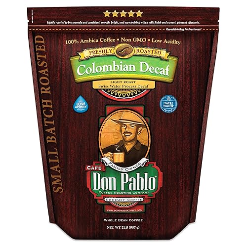 Don Pablo Colombian Decaf - Swiss Water Process Decaffeinated - Light Roast Gourmet Coffee - 100% Arabica Whole Bean, Non-GMO, Low Acidity, 907g (2LB)
