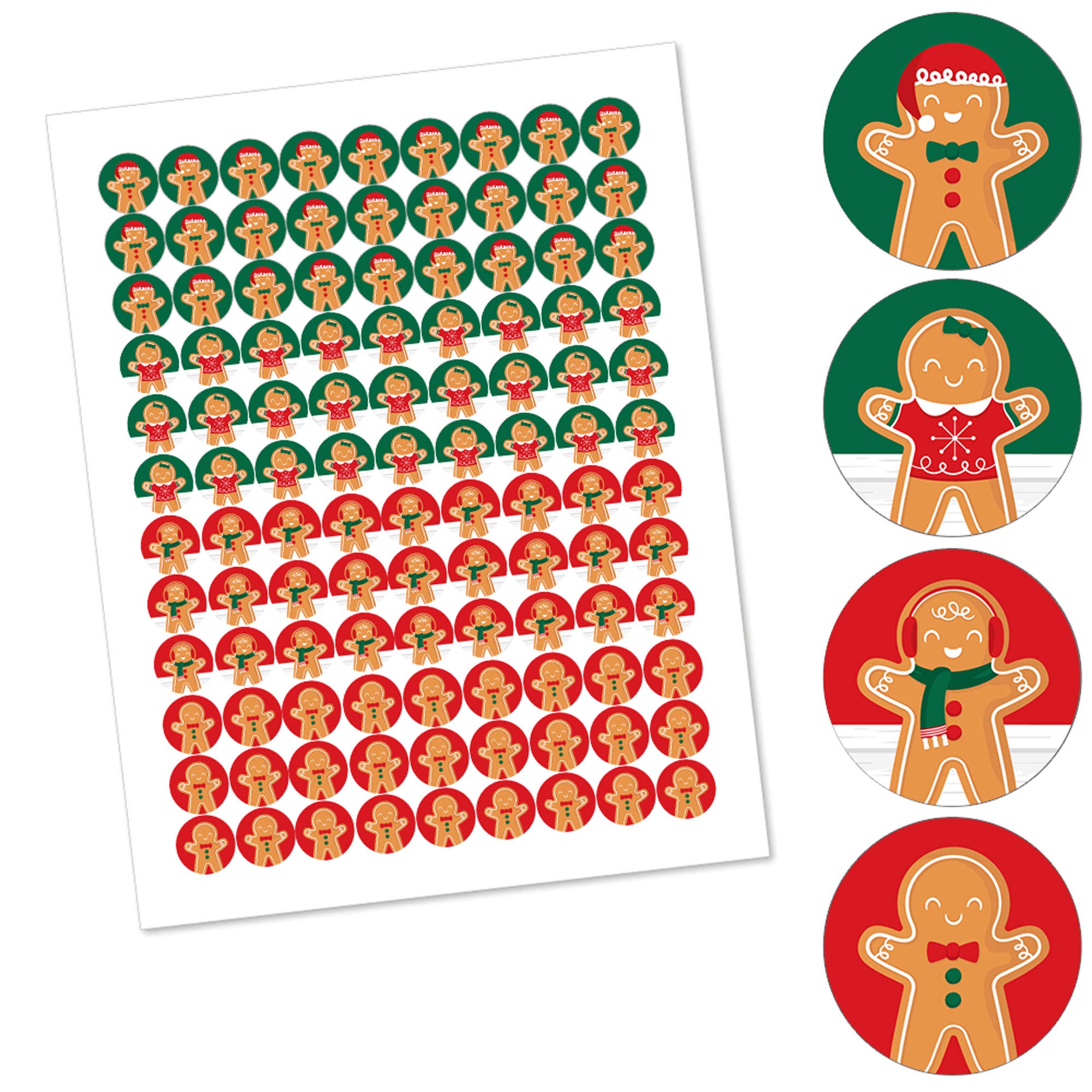 Gingerbread Christmas Party Favors - Round Candy Stickers - 108pc
