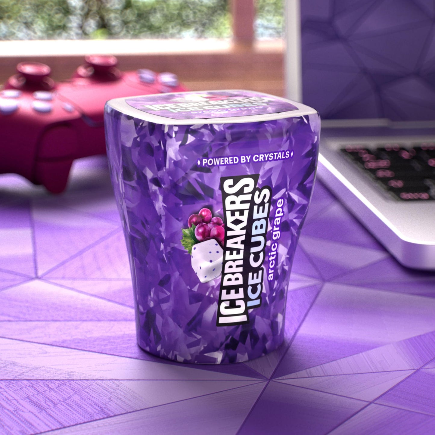 ICE BREAKERS Ice Cubes Arctic Grape Flavored Sugar Free Chewing Gum Bottle, 3.24 oz (40 Pieces)