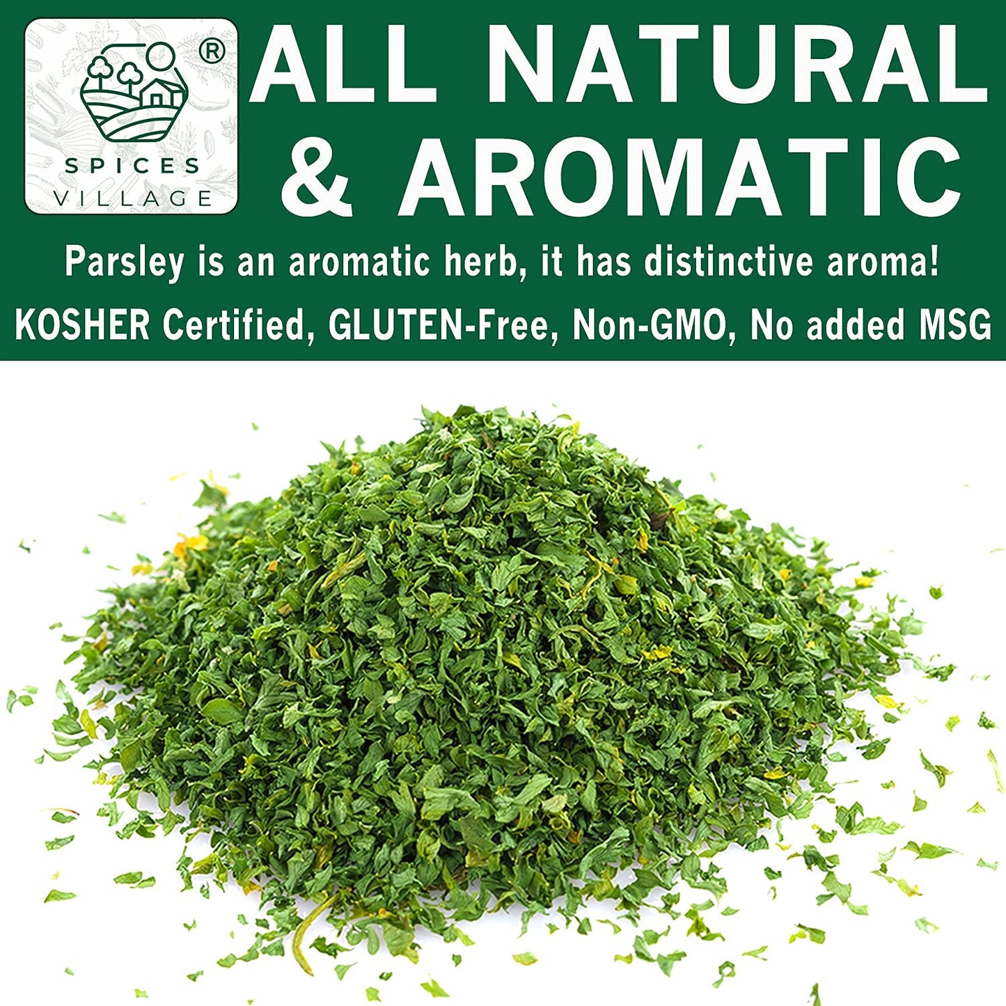 Spices Village Dried Parsley Flakes, Dry Parsley Seasonings, 1.7 Ounces, Kosher Certified, All Natural, Fresh, Gluten Free, Non GMO, Resealable Bulk