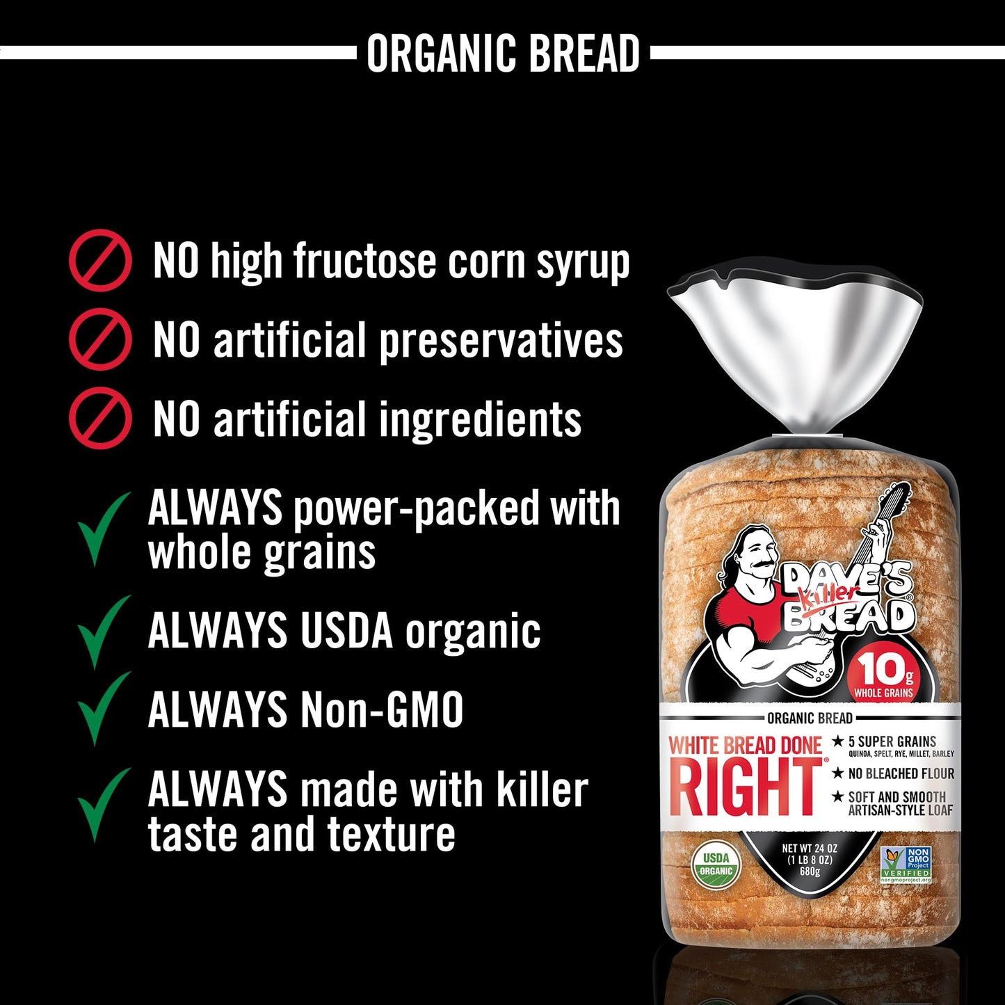 Dave's Killer Bread White Bread Done Right, Artisan-Style Organic White Bread, 24 oz Loaf