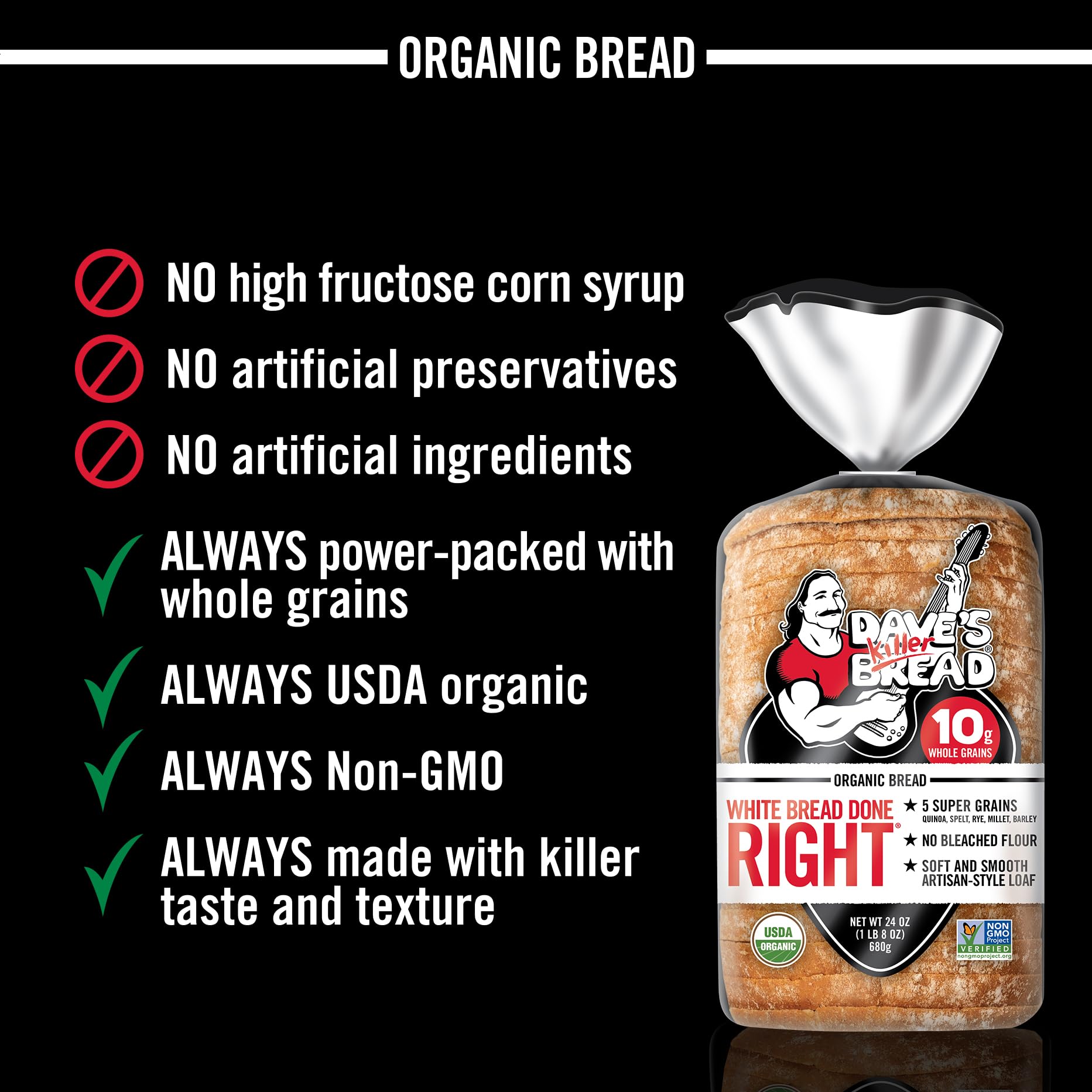 Dave's Killer Bread White Bread Done Right, Artisan-Style Organic White Bread, 24 oz Loaf
