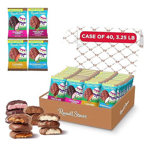 ONLINE EXCLUSIVE - Russell Stover Easter Assorted Chocolate Candy Eggs, 1.3 oz. (Pack of 40) - Marshmallow, Caramel, Truffle, Raspberry Creme - Easter