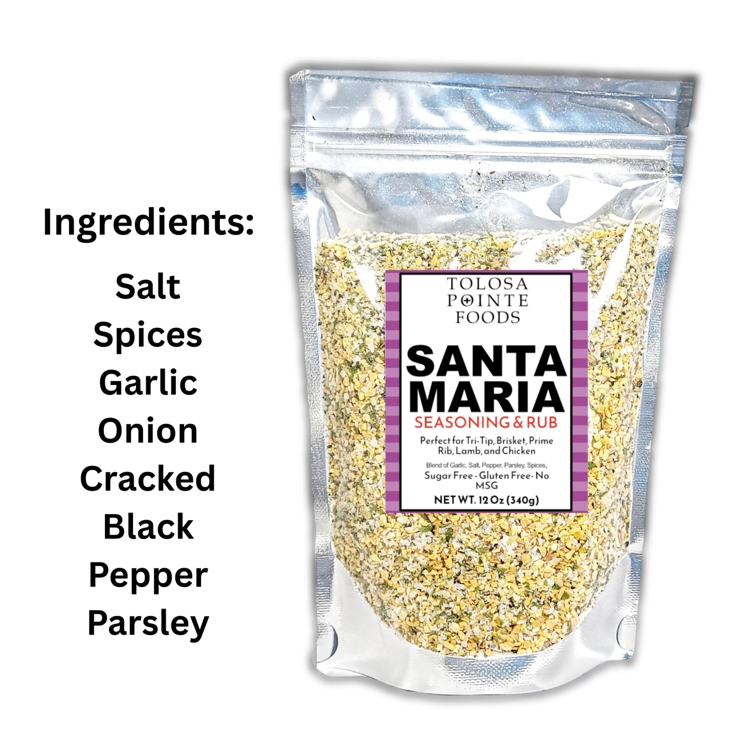 Tolosa Pointe Santa Maria Seasoning & BBQ Rub, 12 Oz, Sugar Free, Gluten Free, for Tri Tip, Pork, Steak, Chicken, Prime Rib Roast, & Grill