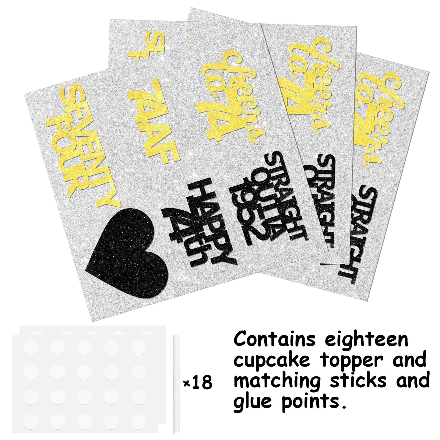 18pcs Black Gold Glitter Dessert Cupcake Pick for Straight Outta 1952 Cheer to 74 Years Old Theme Decor Supplies Happy 74th Birthday Party Decoration