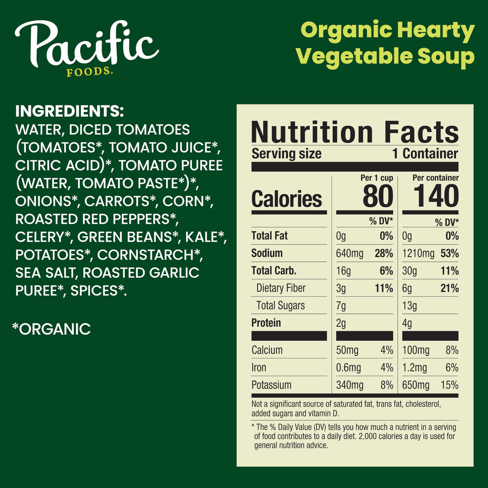 Pacific Foods Organic Hearty Vegetable Soup, Plant Based, 16.3 oz Can
