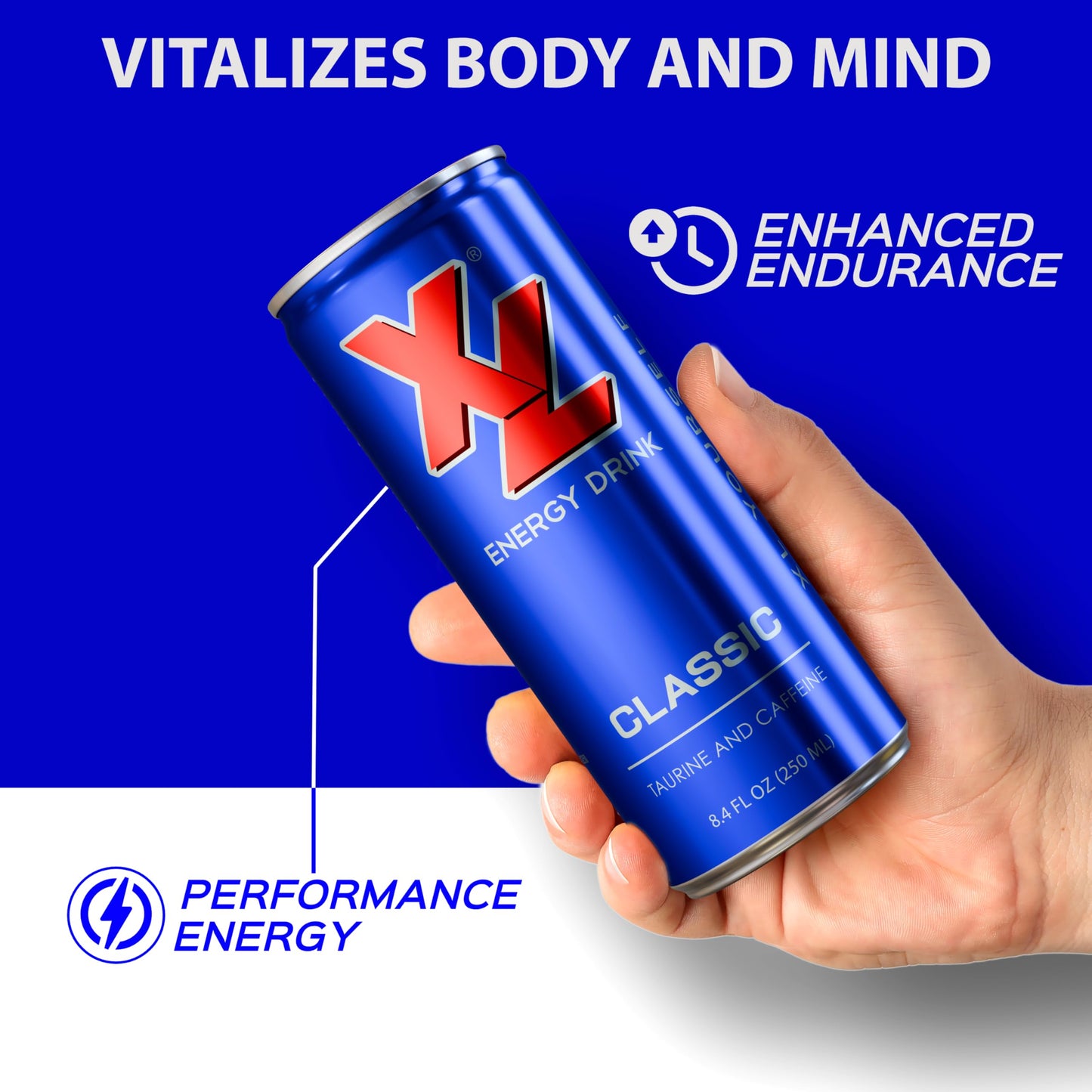 XL Energy Drink 24 Pack Classic Flavor - 80mg Caffeine &1000mg Taurine Energy Drinks with B Vitamins - Refreshing Energy Beverage for Energy Boost