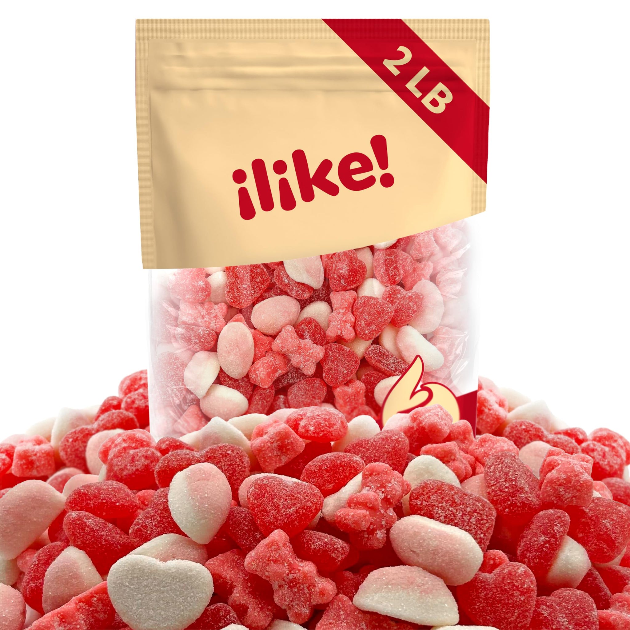 Gummy Candy Mix | 2-Pound Bag | Red & Pink Candy Assortment | Cherry Jelly Hearts, Tutti-Frutti Gummi Bears, Puffy Strawberry Gummies | Chewy Treats
