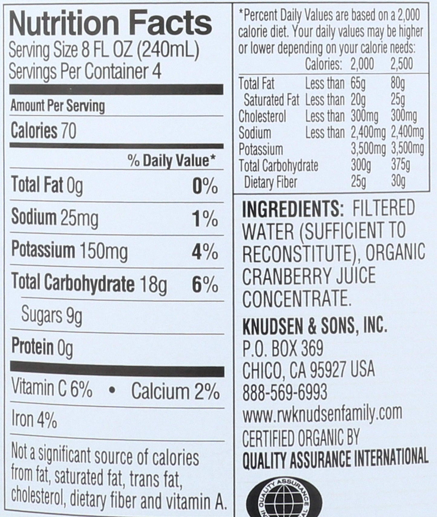 R.W. KNUDSEN, Juice, Og2, Just Cranberry, Pack of 6, Size 32 FZ, (Gluten Free GMO Free 95%+ Organic)