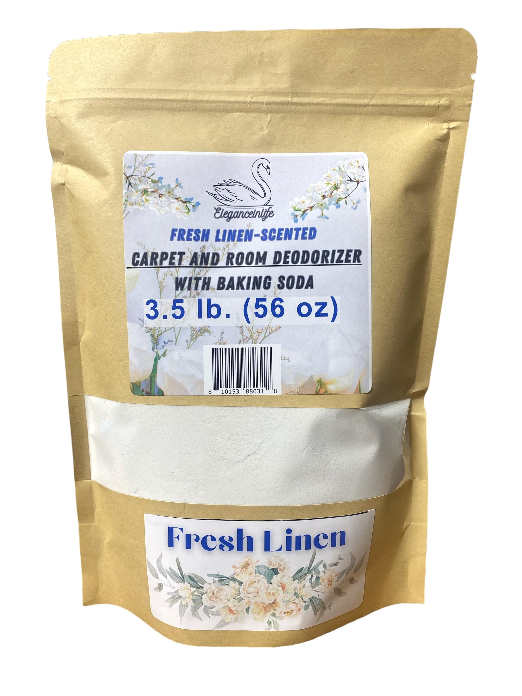 Eleganceinlife Fresh Linen-Scented Carpet and Room Deodorizer with Baking Soda, 3.5 lb. (56 oz)