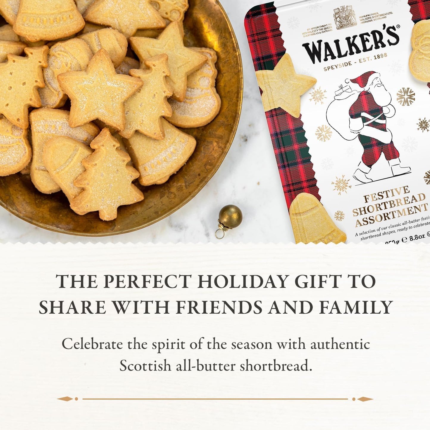 Walker's Shortbread Santa Assorted Holiday Tin, Pure Butter Shortbread Cookies, 8.8 Oz Tin