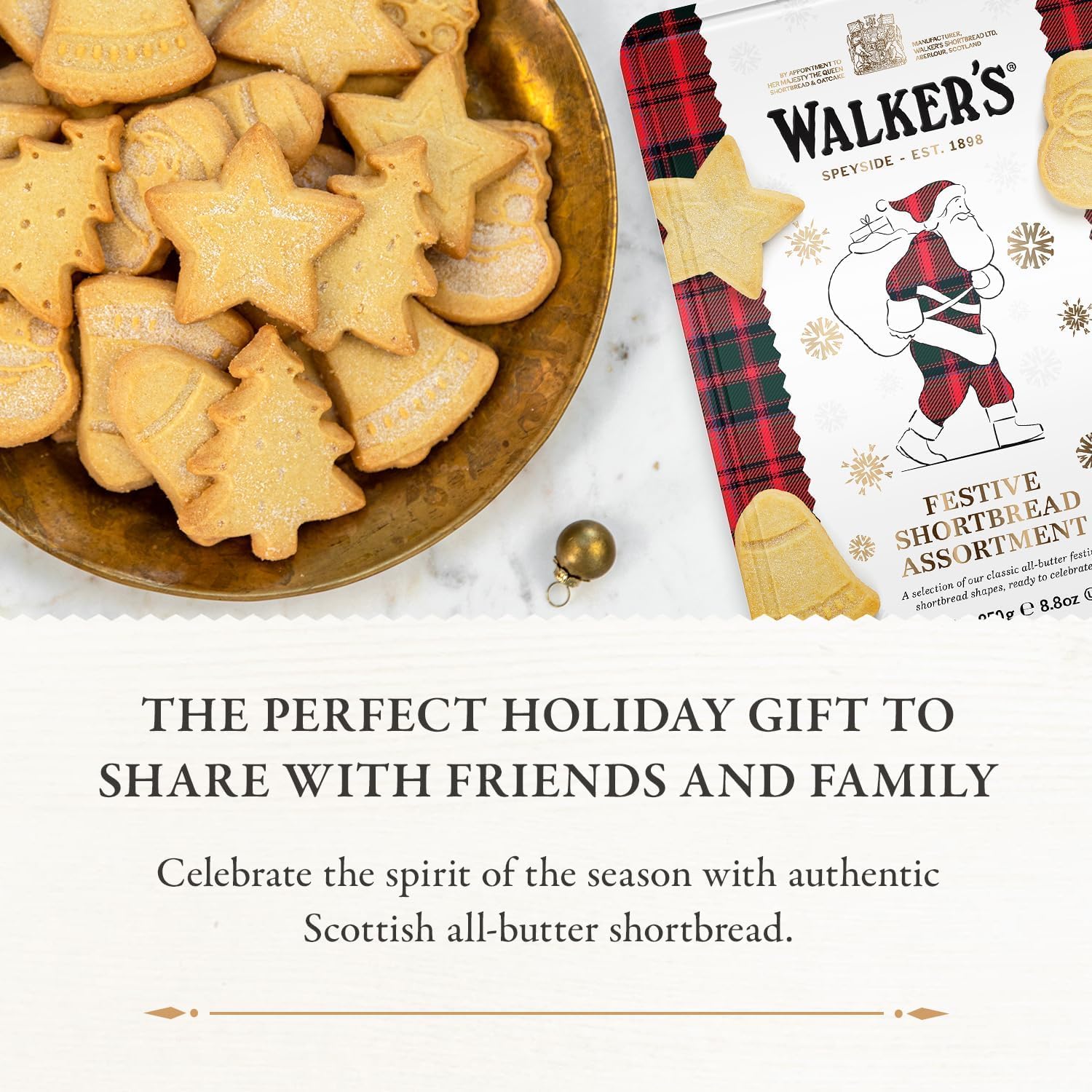 Walker's Shortbread Santa Assorted Holiday Tin, Pure Butter Shortbread Cookies, 8.8 Oz Tin