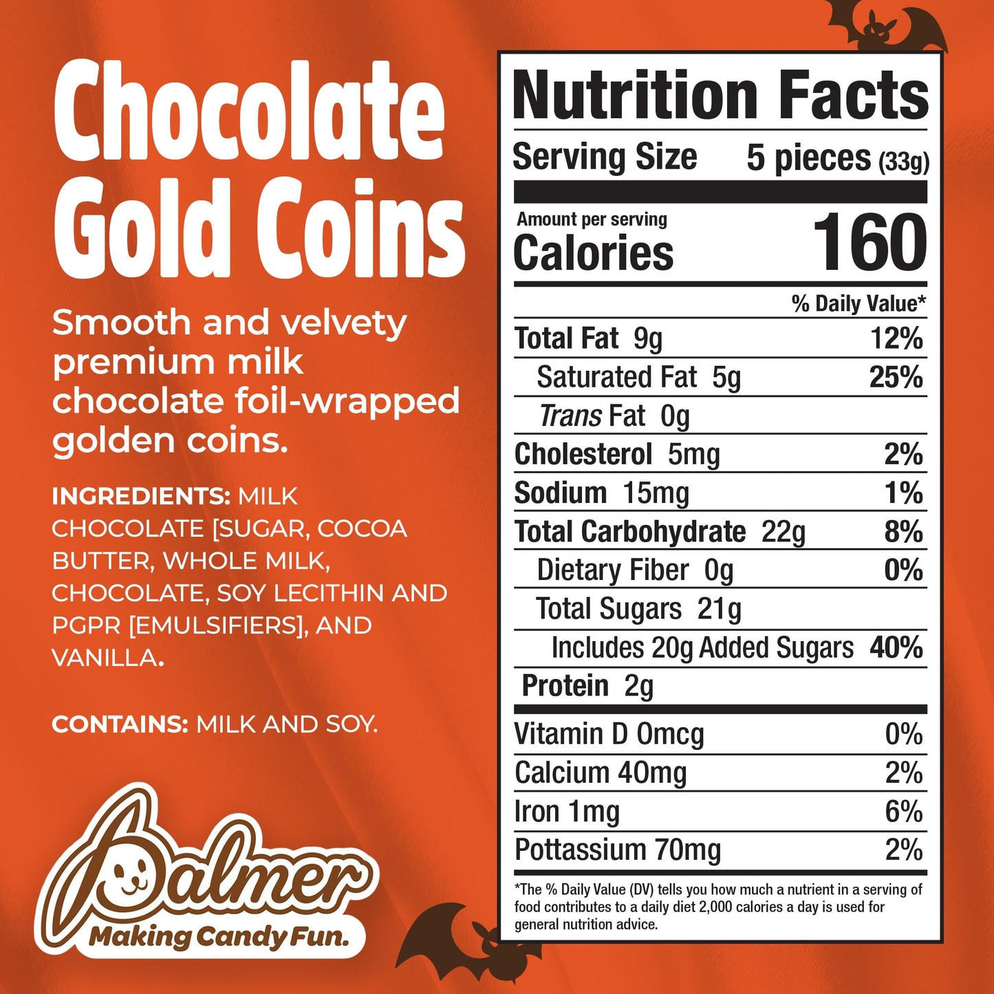 R.M. Palmer Small Mesh Bag Premium Milk Chocolate Coins, Gold Color Half Dollar and Quarter Shaped Holiday Candy, Making Candy Fun Since 1948 (1.5oz)