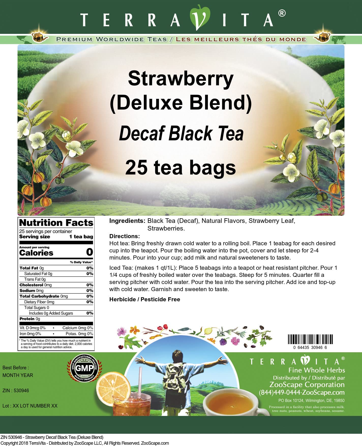 Strawberry Decaf Black Tea (Deluxe Blend) (25 tea bags, ZIN: 530946)