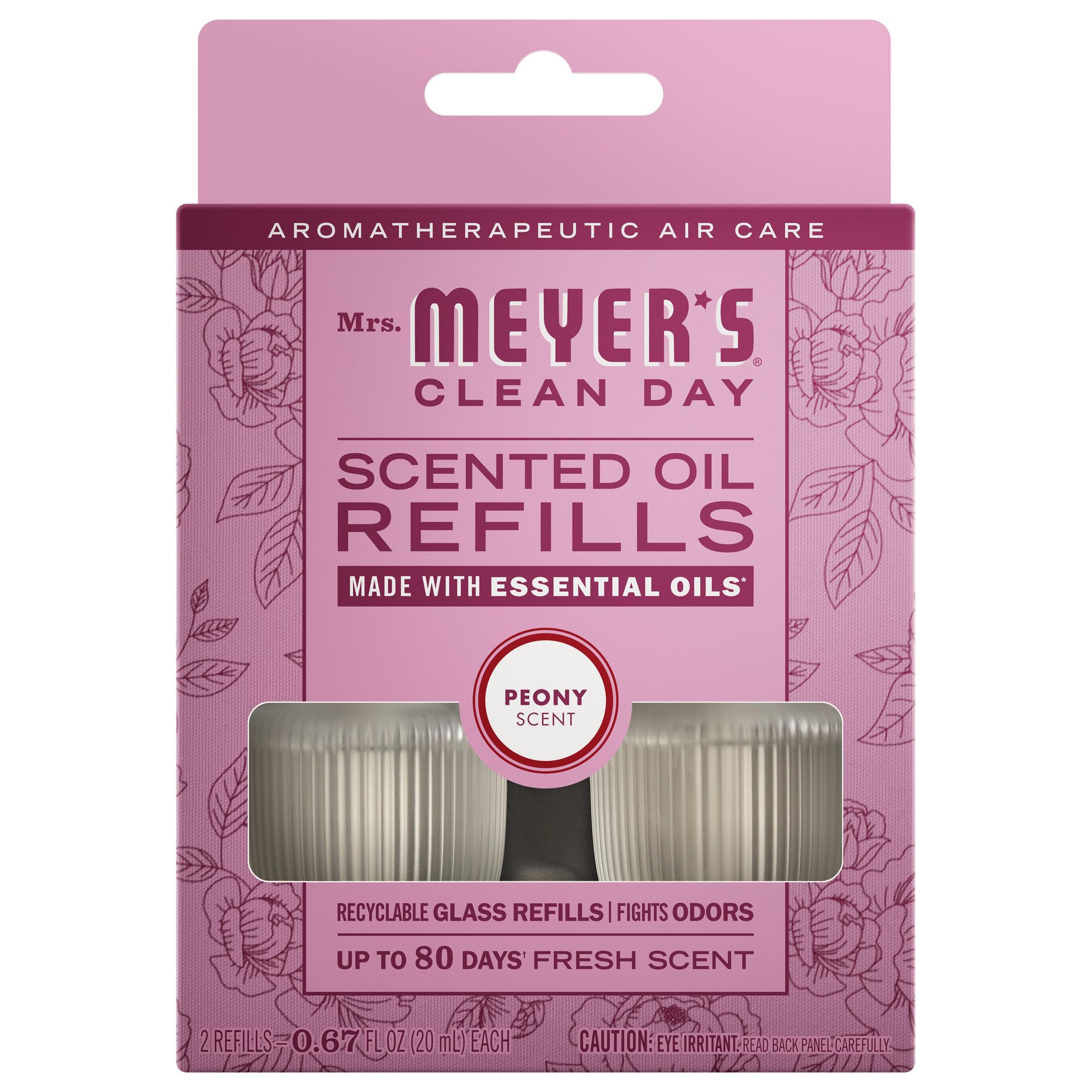 MRS. MEYER'S CLEAN DAY Scented Oil Refills, Peony, contains 2 .67 fl oz refills