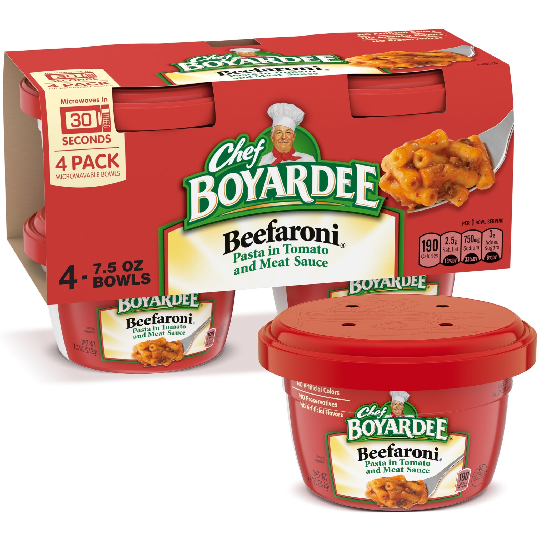 Chef Boyardee Beefaroni, Microwave Meal, 7.5 oz. 4-Count