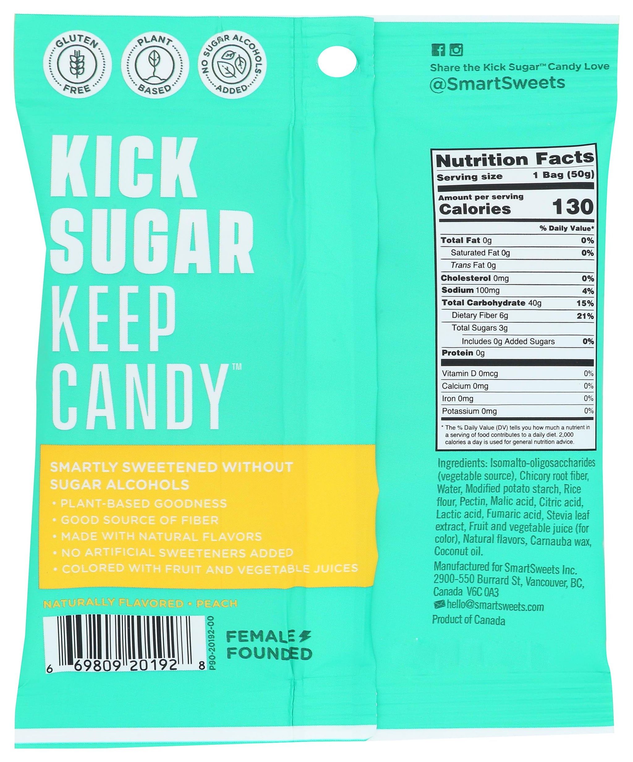 Smart Sweets, Peach Ring Gummies, 1.8 Ounce