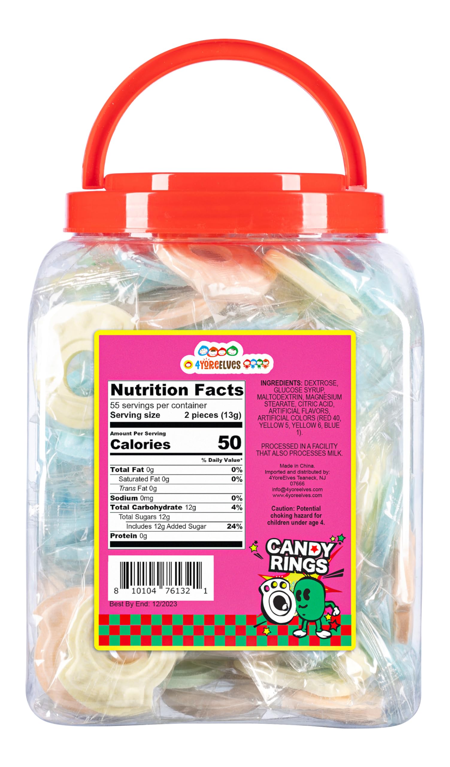 110 Individually Wrapped Candy Rings, Bulk Candy Ring Tub Great for Christmas Stocking Filler, In 6 colors, Fun Kids & Retro Candy for Goodie Bags