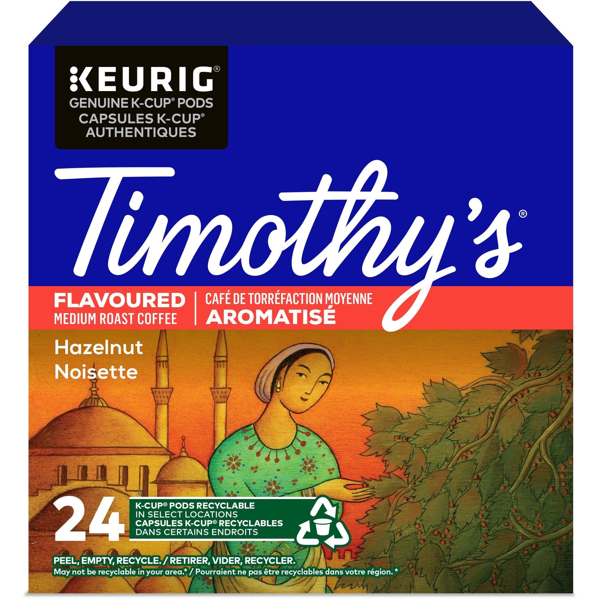 Timothy's World Coffee, Noisette, Hazelnut-Flavored Coffee, K-Cup Portion Pack for Keurig K-Cup Brewers, 24-Count (Pack of 2)