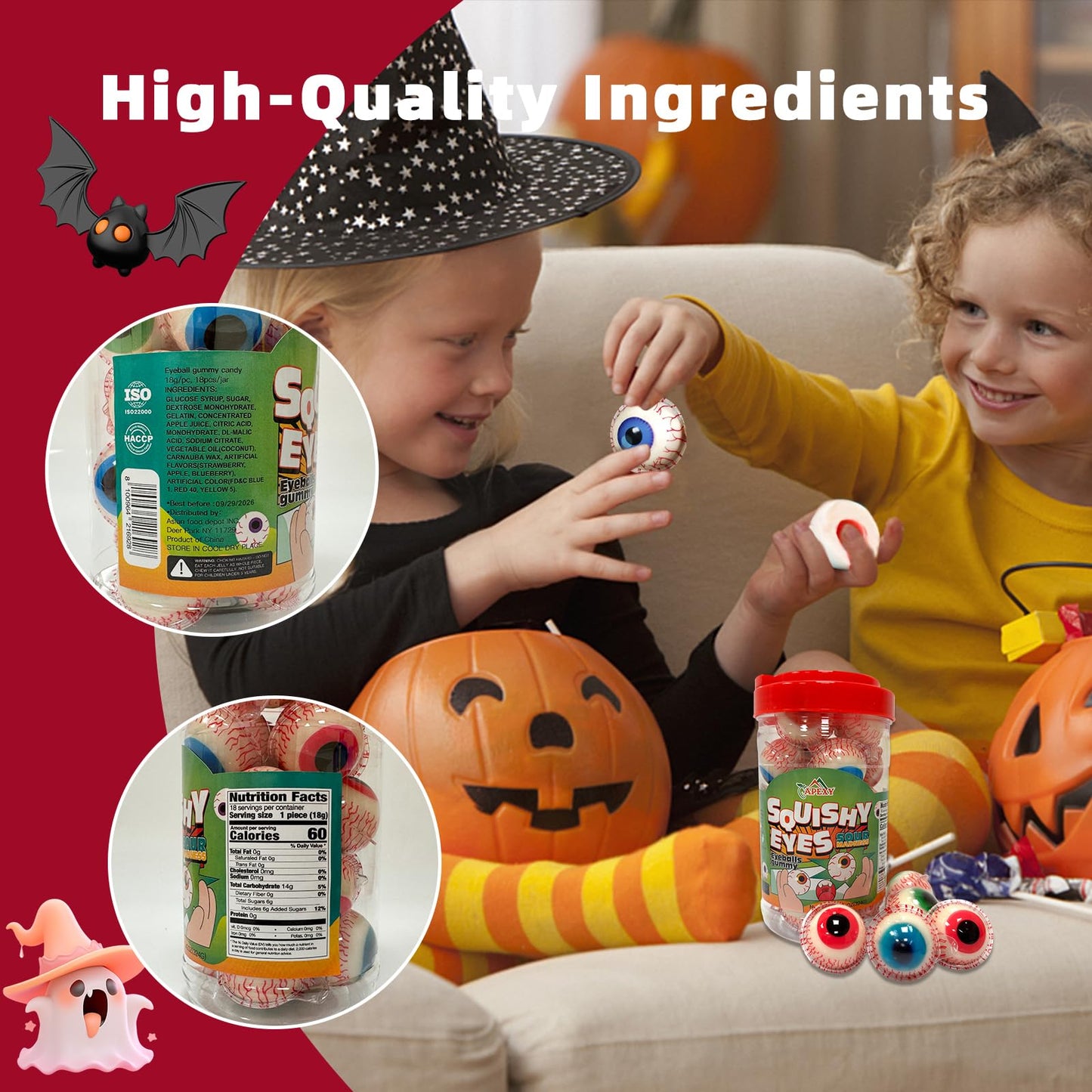 Apexy Sour Eyeball Gummies - with Fruity Liquid Center Eyeball Candy for Halloween, Birthday, Trick Or Treat, Party Candy - Jelly Filled Gummies, Fat